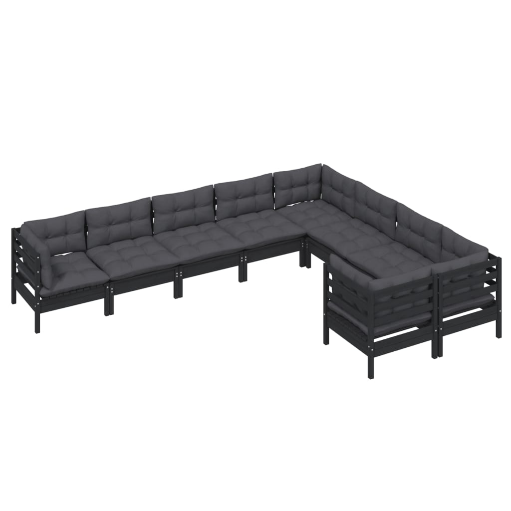 Set Mobilier Grădină Cu Perne, 9 Piese, , Lemn De Pin