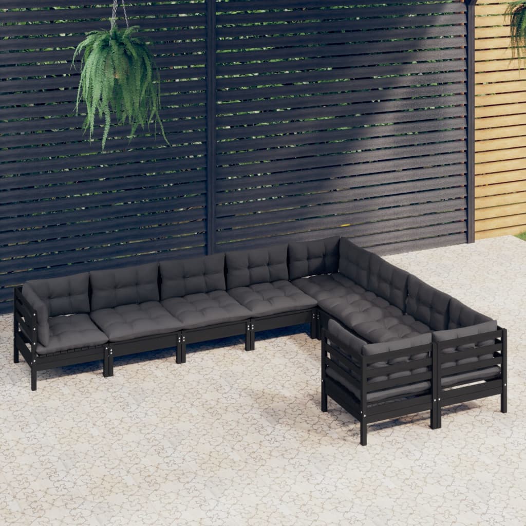 Set Mobilier Grădină Cu Perne, 9 Piese, , Lemn De Pin