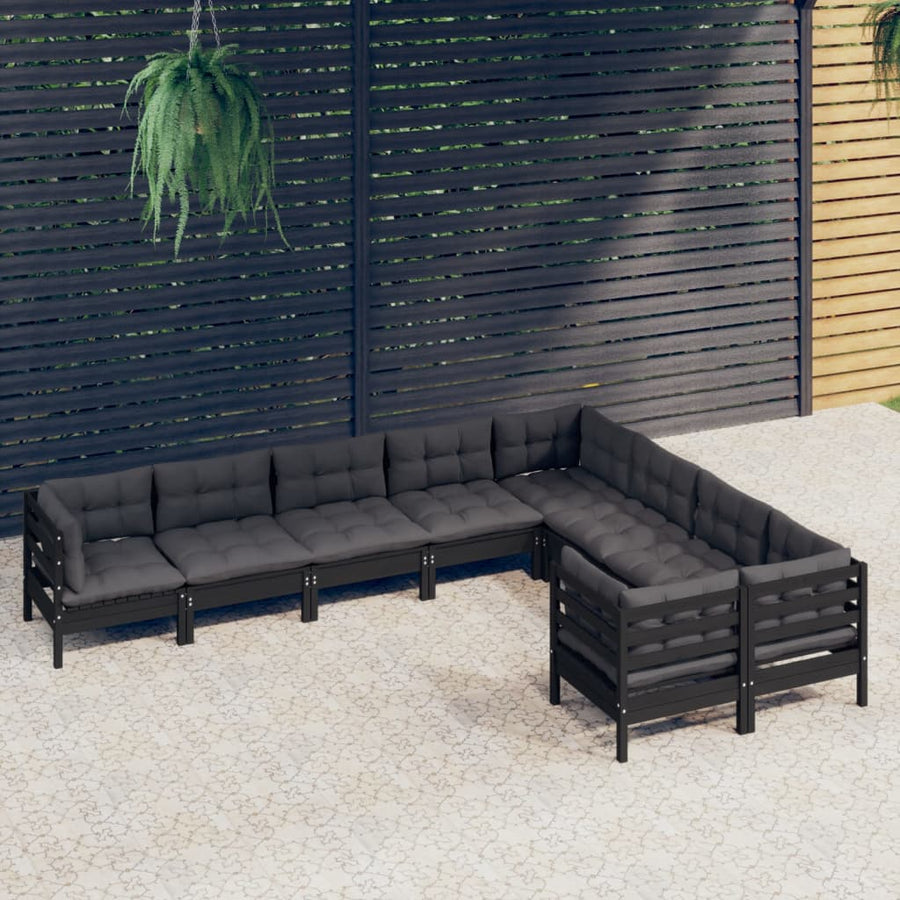 Set Mobilier Grădină Cu Perne, 9 Piese, , Lemn De Pin