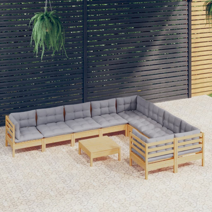 Set Mobilier Grădină Cu Perne Crem, 10 Piese, Lemn De Pin