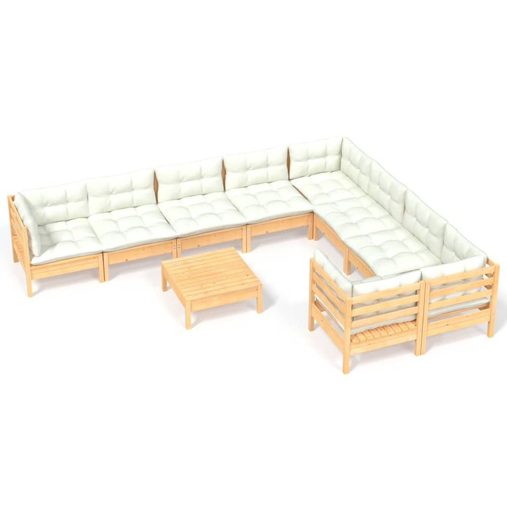 Set Mobilier Grădină Cu Perne Crem, 10 Piese, Lemn De Pin