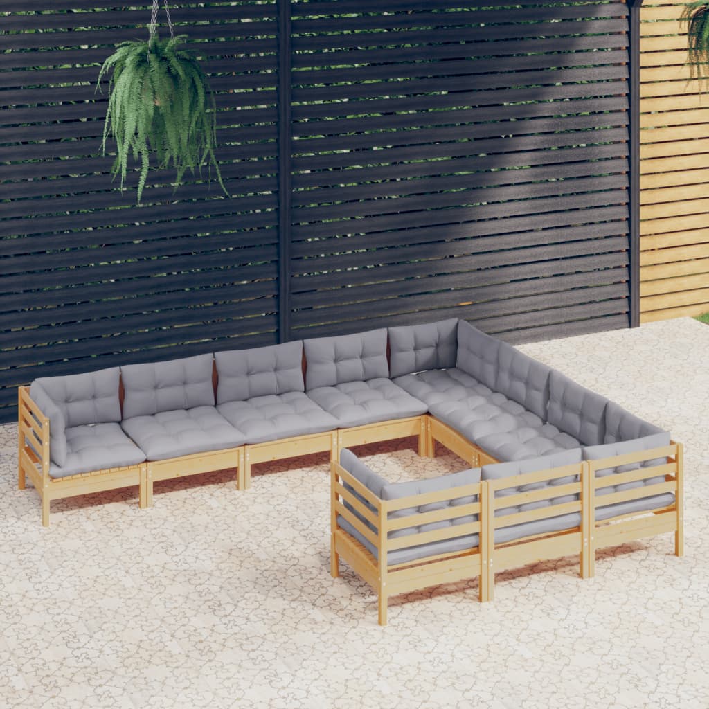 Set Mobilier Grădină Cu Perne, 10 Piese, , Lemn De Pin