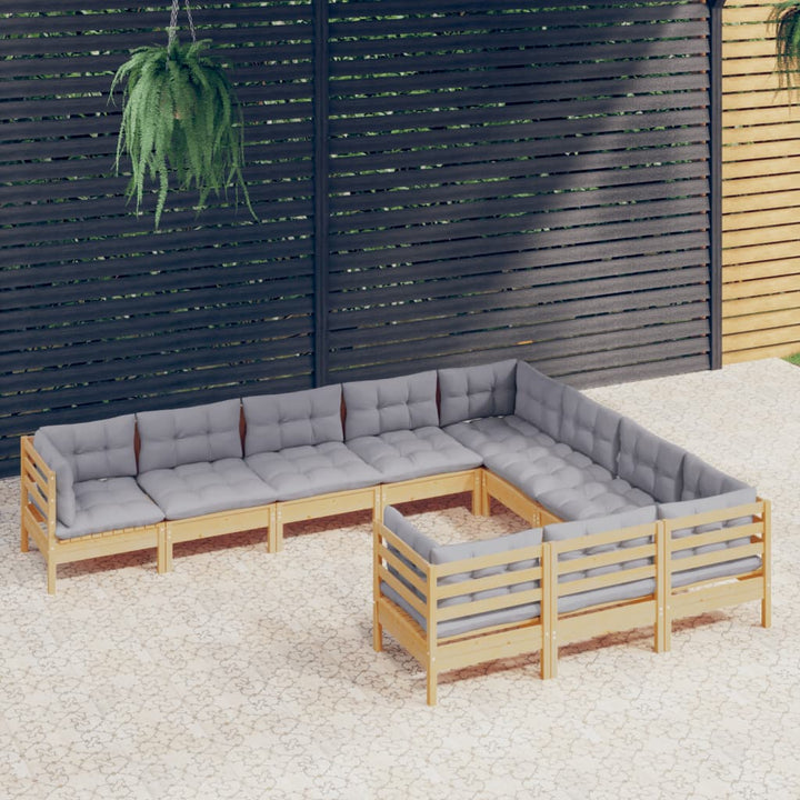 Set Mobilier Grădină Cu Perne, 10 Piese, , Lemn De Pin
