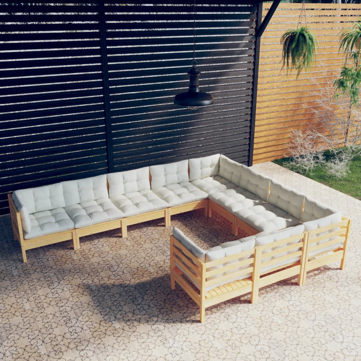 Set Mobilier Grădină Cu Perne, 10 Piese, , Lemn De Pin