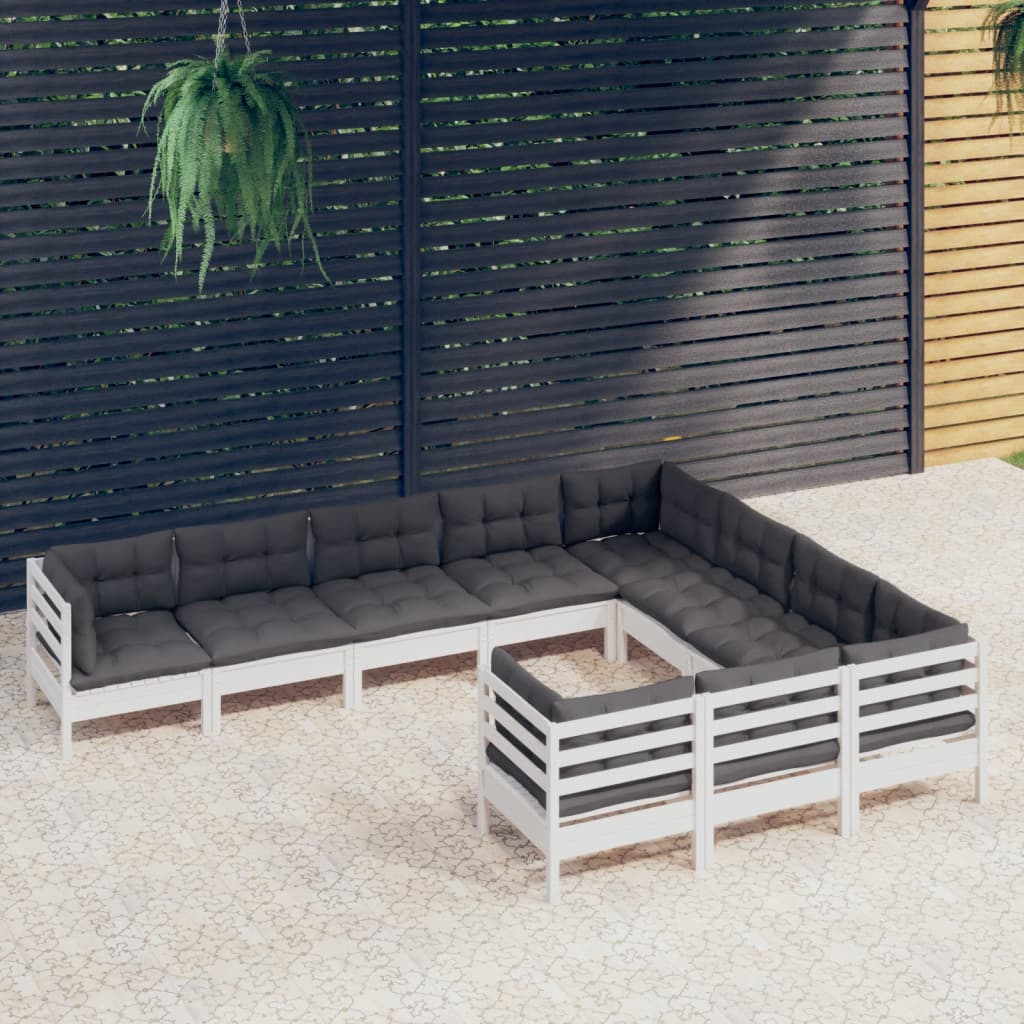 Set Mobilier Grădină Cu Perne, 10 Piese, , Lemn De Pin