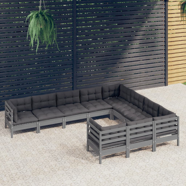 Set Mobilier Grădină Cu Perne, 10 Piese, , Lemn De Pin