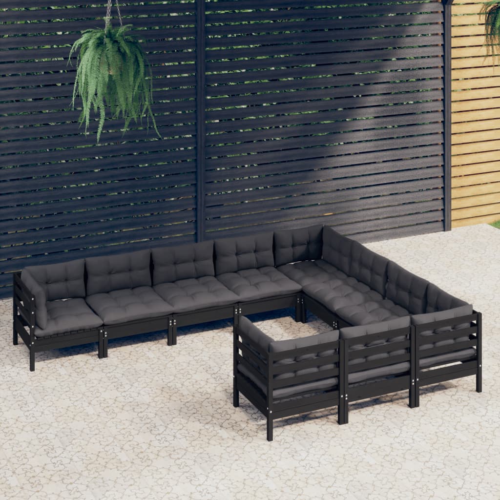 Set Mobilier Grădină Cu Perne, 10 Piese, , Lemn De Pin