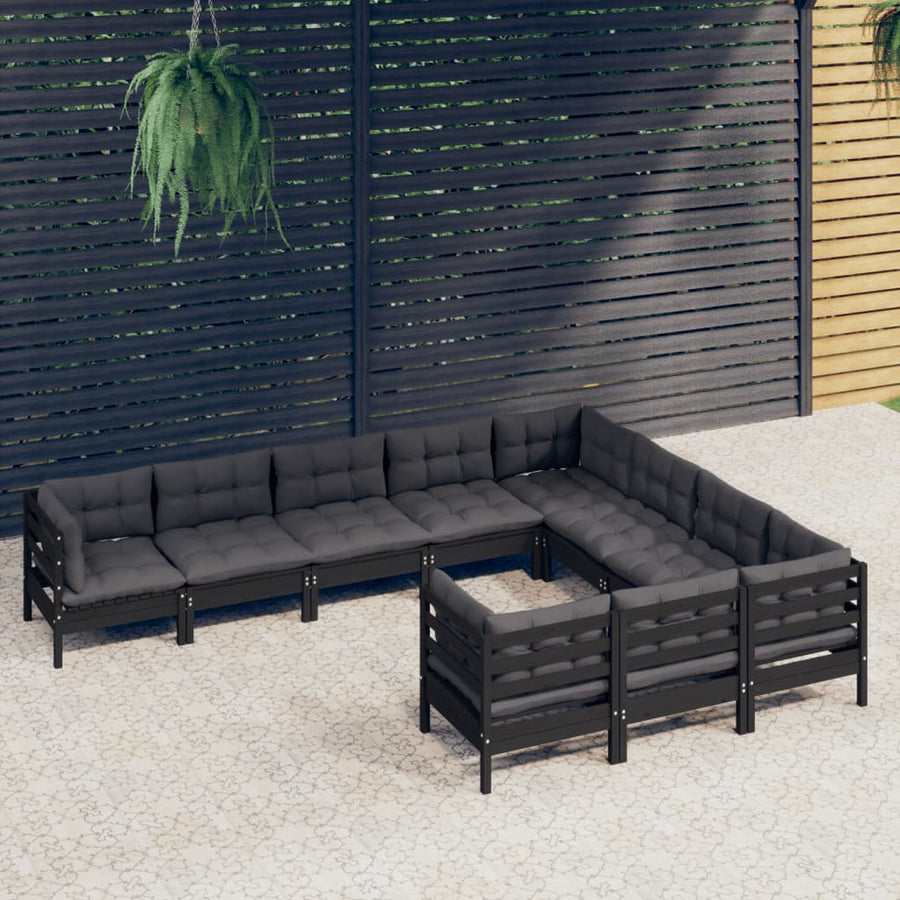 Set Mobilier Grădină Cu Perne, 10 Piese, , Lemn De Pin