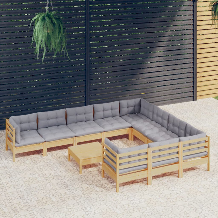 Set Mobilier Grădină Cu Perne, 11 Piese, , Lemn De Pin
