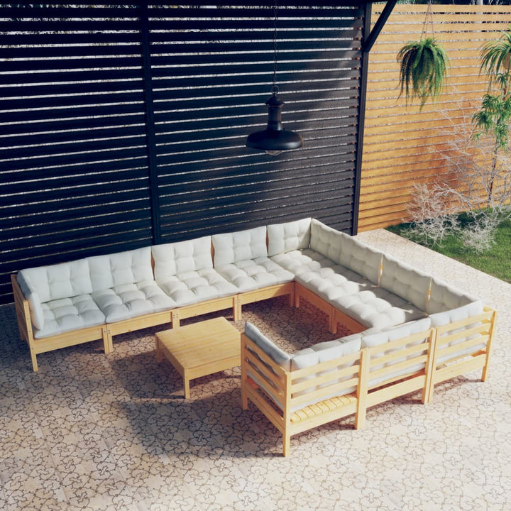 Set Mobilier Grădină Cu Perne, 11 Piese, , Lemn De Pin