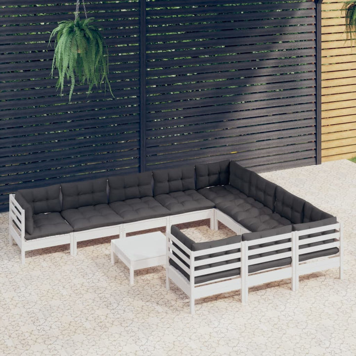 Set Mobilier Grădină Cu Perne, 11 Piese, , Lemn De Pin