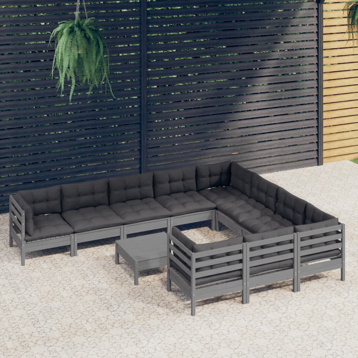 Set Mobilier Grădină Cu Perne, 11 Piese, , Lemn De Pin