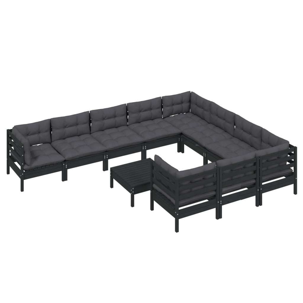 Set Mobilier Grădină Cu Perne, 11 Piese, , Lemn De Pin