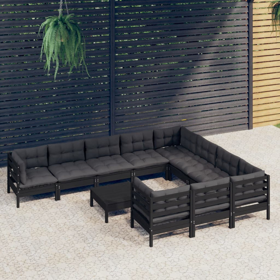 Set Mobilier Grădină Cu Perne, 11 Piese, , Lemn De Pin