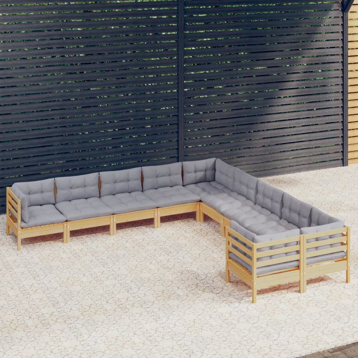 Set Mobilier Grădină Cu Perne Crem, 10 Piese, Lemn De Pin