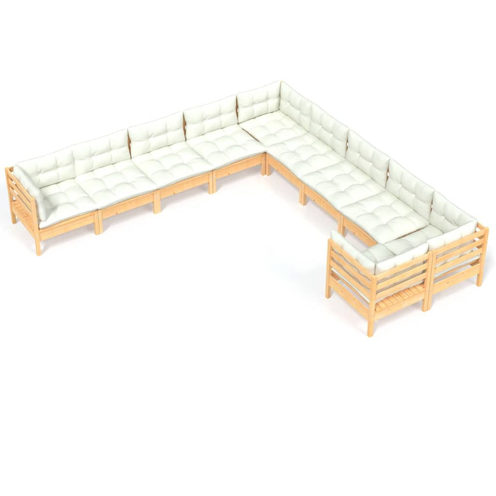 Set Mobilier Grădină Cu Perne Crem, 10 Piese, Lemn De Pin