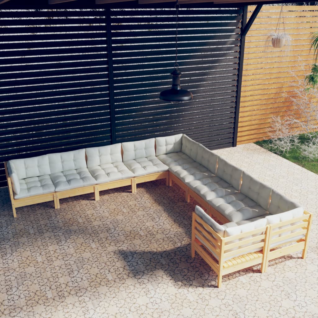 Set Mobilier Grădină Cu Perne Crem, 10 Piese, Lemn De Pin