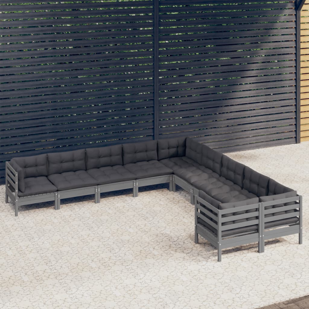 Set Mobilier Grădină Cu Perne Crem, 10 Piese, Lemn De Pin