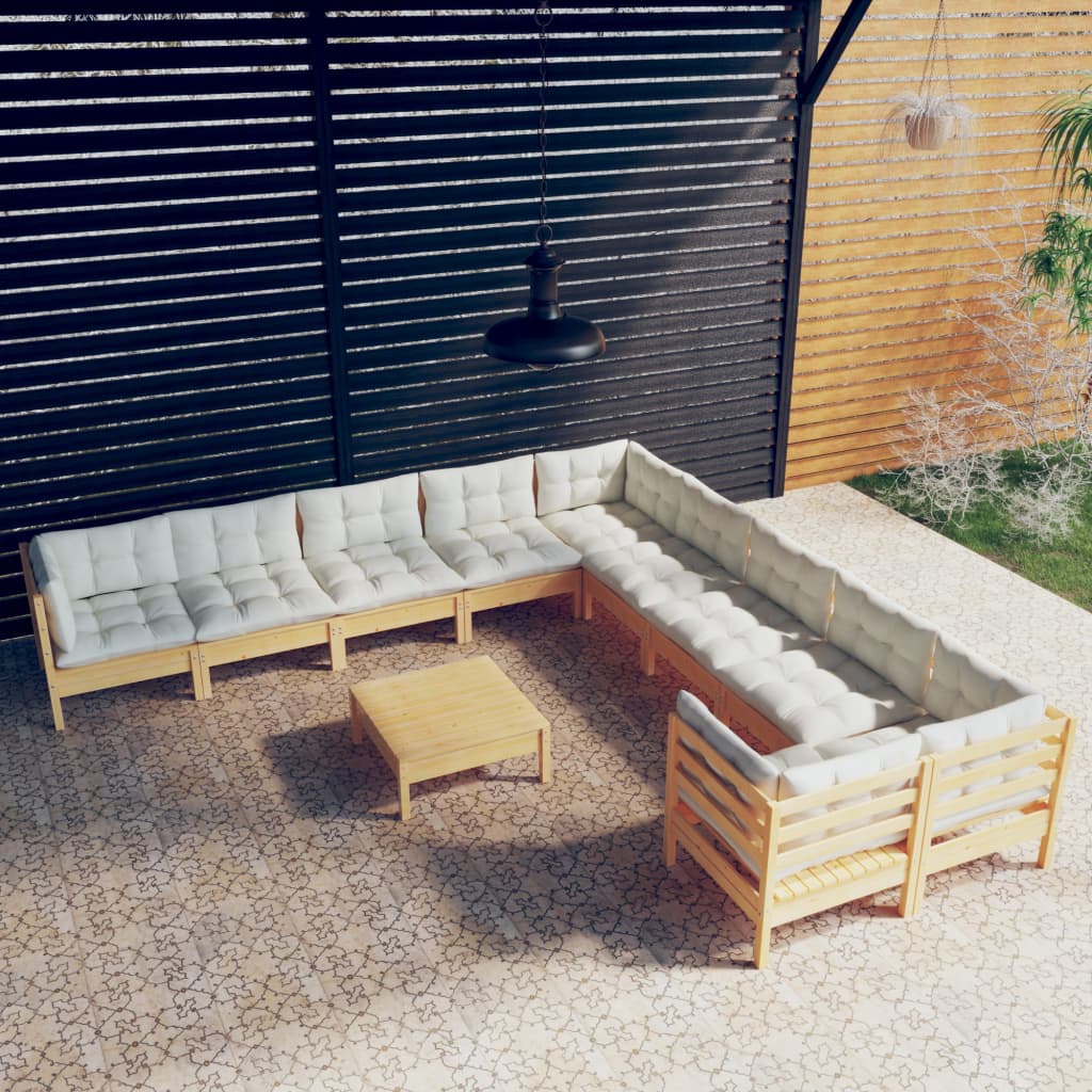 Set Mobilier Grădină Cu Perne, 11 Piese, Gri, Lemn De Pin