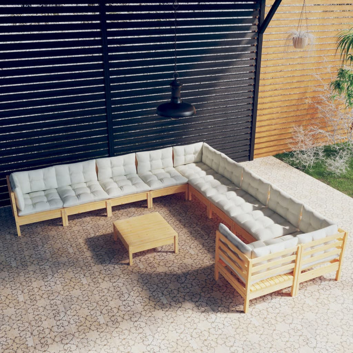Set Mobilier Grădină Cu Perne, 11 Piese, Gri, Lemn De Pin