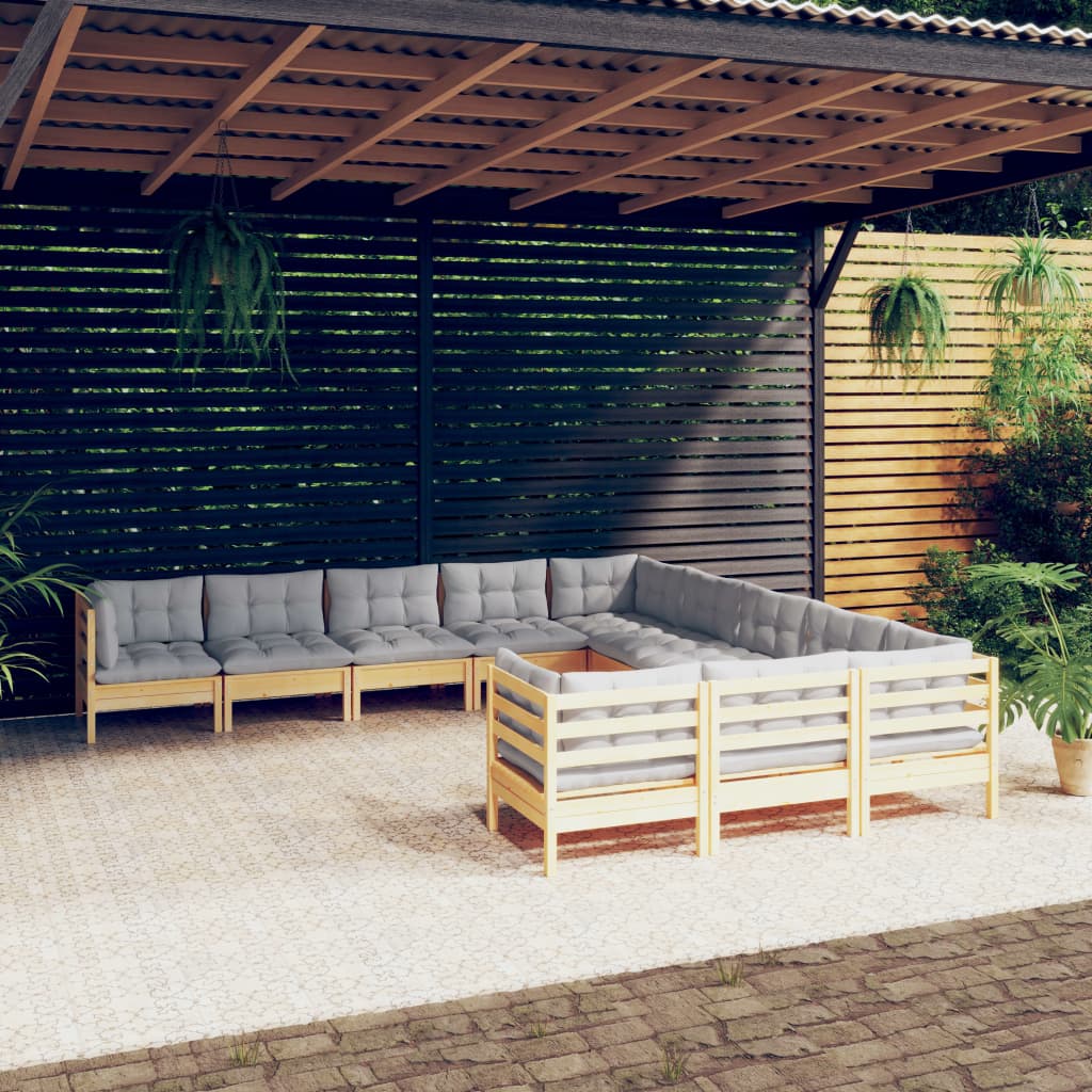 Set Mobilier Grădină Cu Perne Crem, 11 Piese, Lemn De Pin