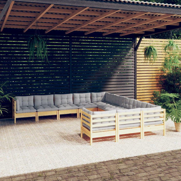 Set Mobilier Grădină Cu Perne Crem, 11 Piese, Lemn De Pin