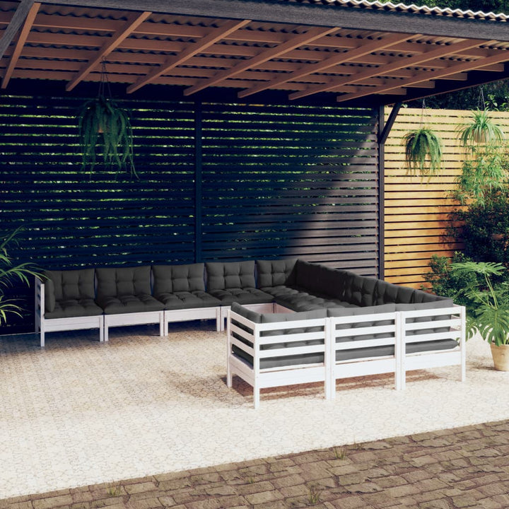 Set Mobilier Grădină Cu Perne Crem, 11 Piese, Lemn De Pin