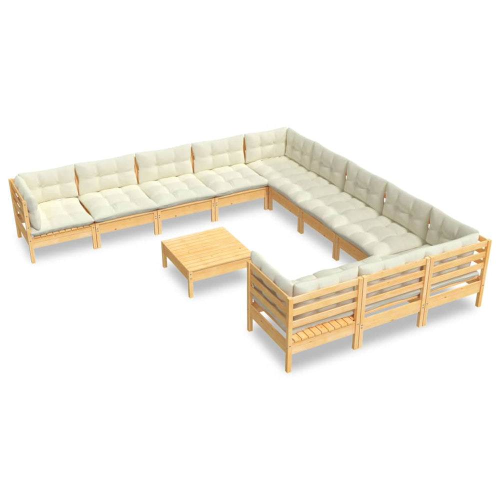 Set De Șezlonguri De Grădină Cu Perne 12 Piese Crem Lemn De Pin