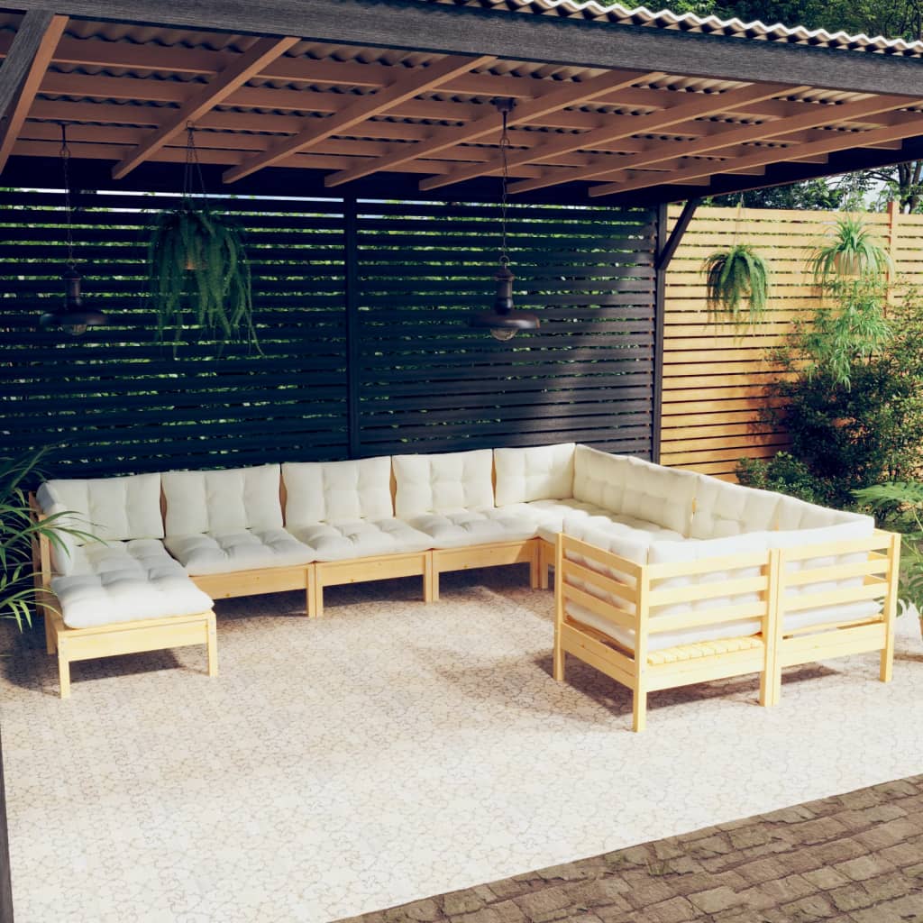 Set Mobilier De Grădină Cu Perne Gri 10 Piese Lemn Masiv De Pin