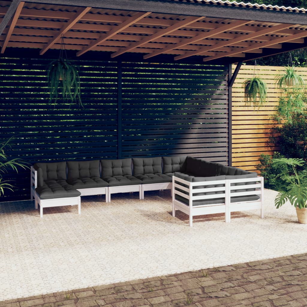 Set Mobilier De Grădină Cu Perne Gri 10 Piese Lemn Masiv De Pin