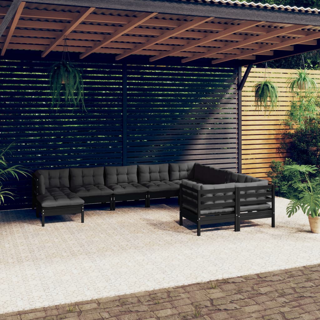 Set Mobilier De Grădină Cu Perne Gri 10 Piese Lemn Masiv De Pin