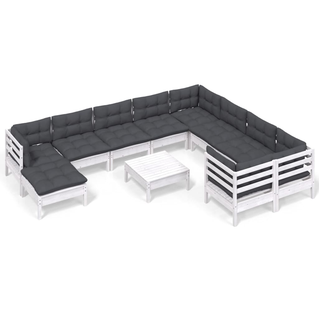 Set De Șezlonguri De Grădină Cu Perne 11 Piese Lemn De Pin