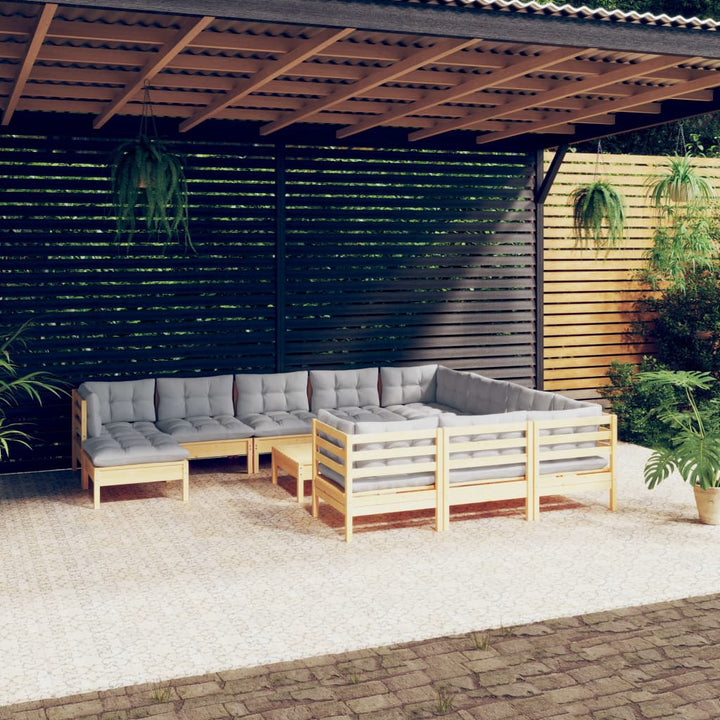 Set Mobilier Grădină Cu Perne, 12 Piese, , Lemn De Pin