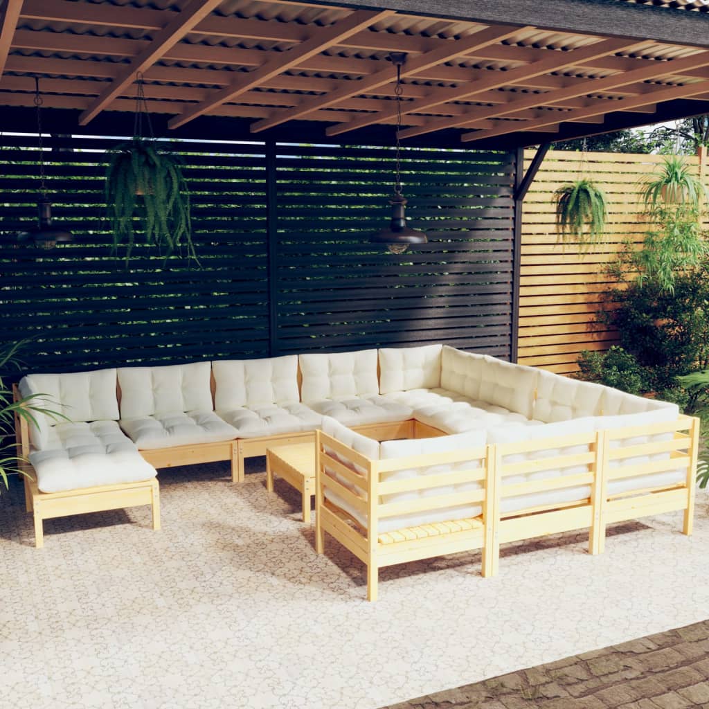 Set Mobilier Grădină Cu Perne, 12 Piese, , Lemn De Pin