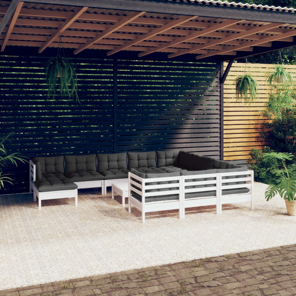 Set Mobilier Grădină Cu Perne, 12 Piese, , Lemn De Pin