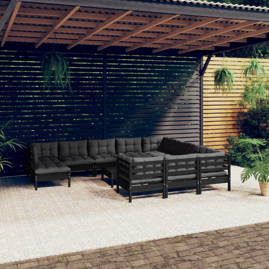 Set Mobilier Grădină Cu Perne, 12 Piese, , Lemn De Pin