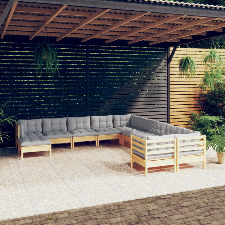 Set Mobilier Grădină Cu Perne, 11 Piese, , Lemn De Pin