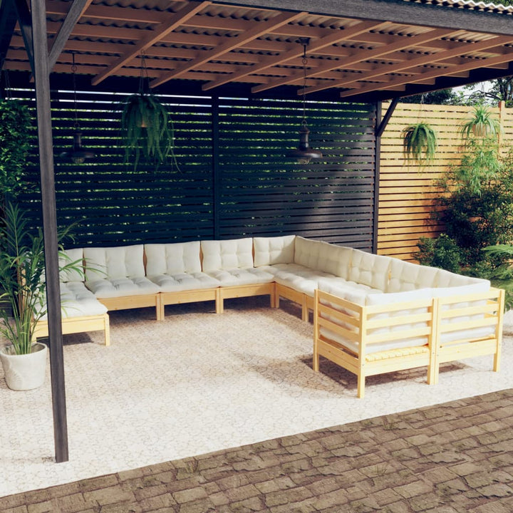 Set Mobilier Grădină Cu Perne, 11 Piese, , Lemn De Pin