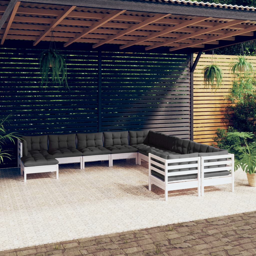 Set Mobilier Grădină Cu Perne, 11 Piese, , Lemn De Pin