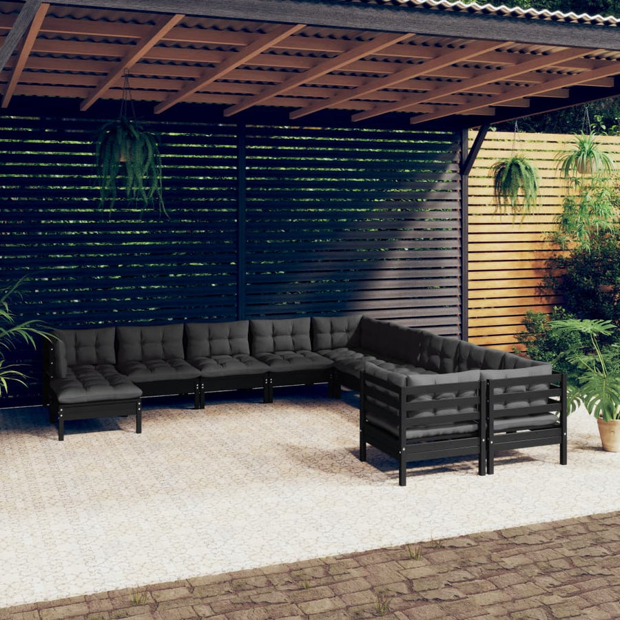 Set Mobilier Grădină Cu Perne, 11 Piese, , Lemn De Pin