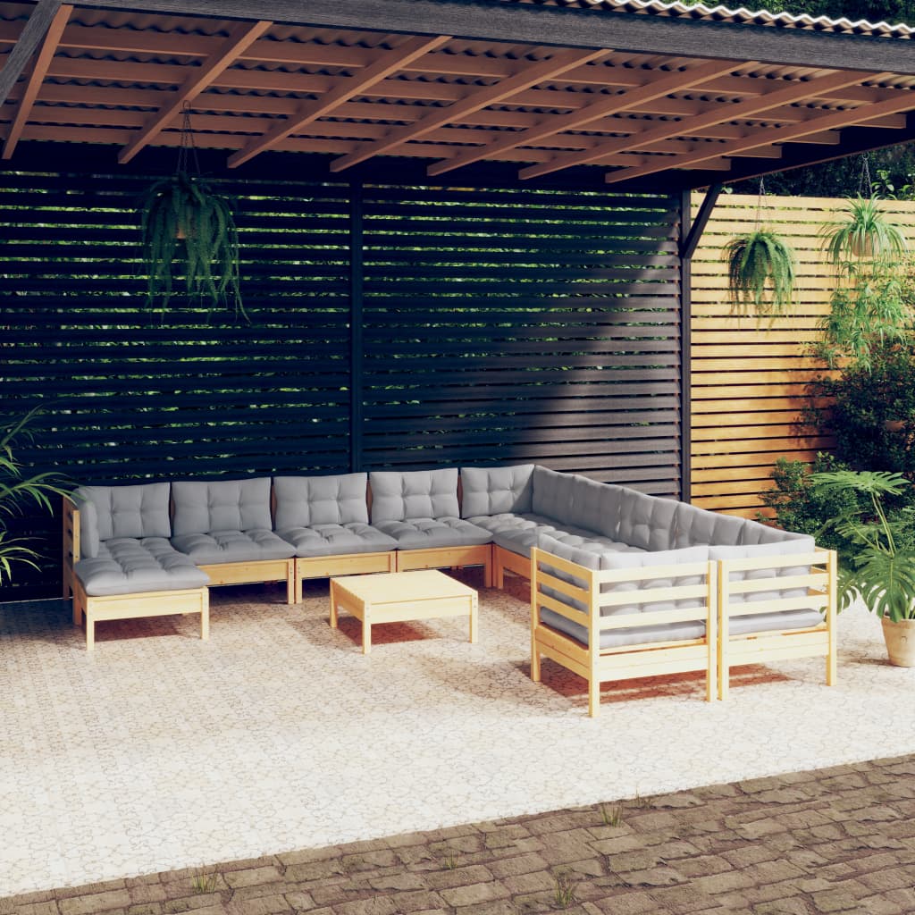 Set Mobilier Grădină Cu Perne, 12 Piese, , Lemn De Pin