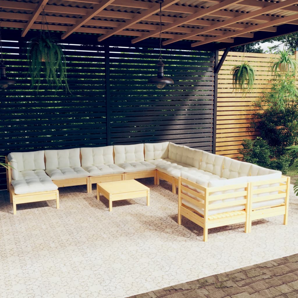 Set Mobilier Grădină Cu Perne, 12 Piese, , Lemn De Pin