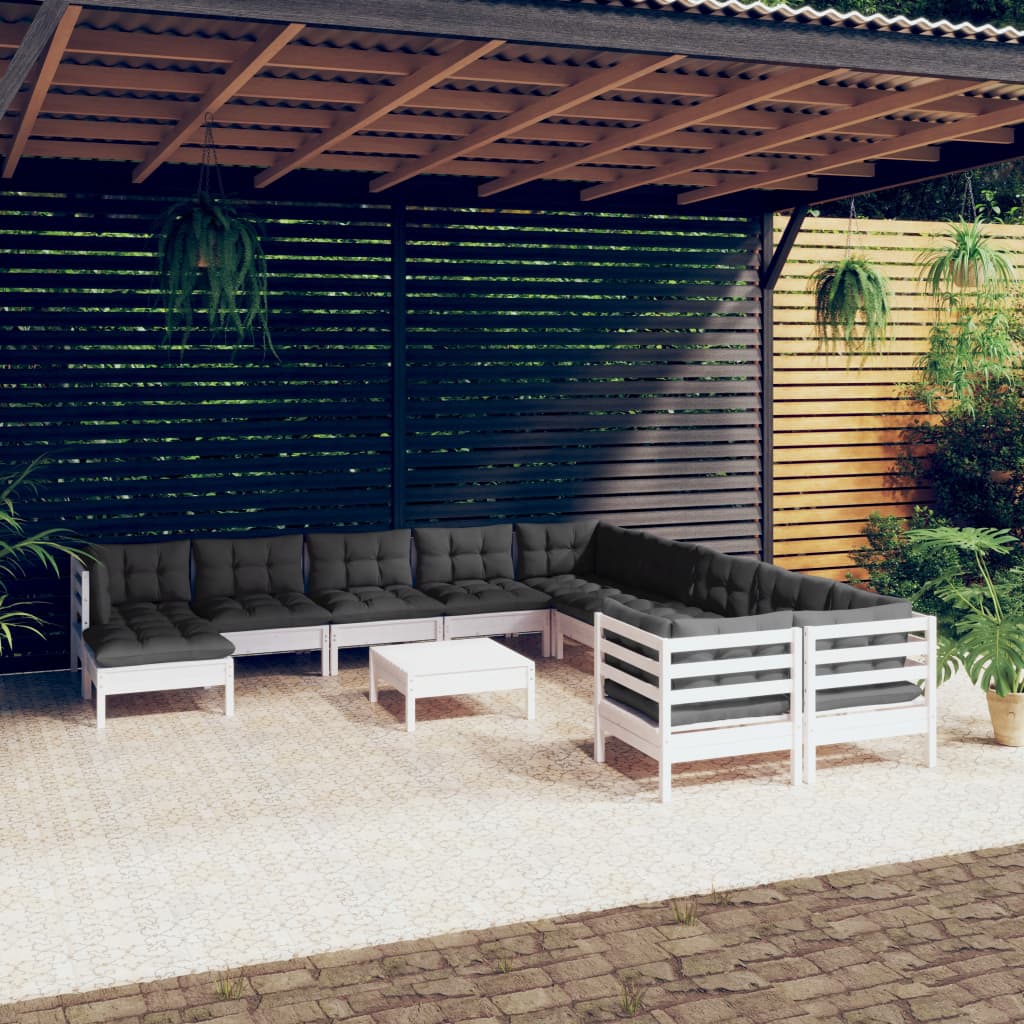 Set Mobilier Grădină Cu Perne, 12 Piese, , Lemn De Pin