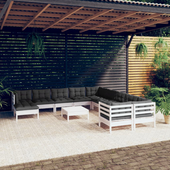 Set Mobilier Grădină Cu Perne, 12 Piese, , Lemn De Pin
