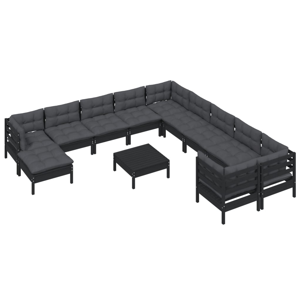 Set Mobilier Grădină Cu Perne, 12 Piese, , Lemn De Pin