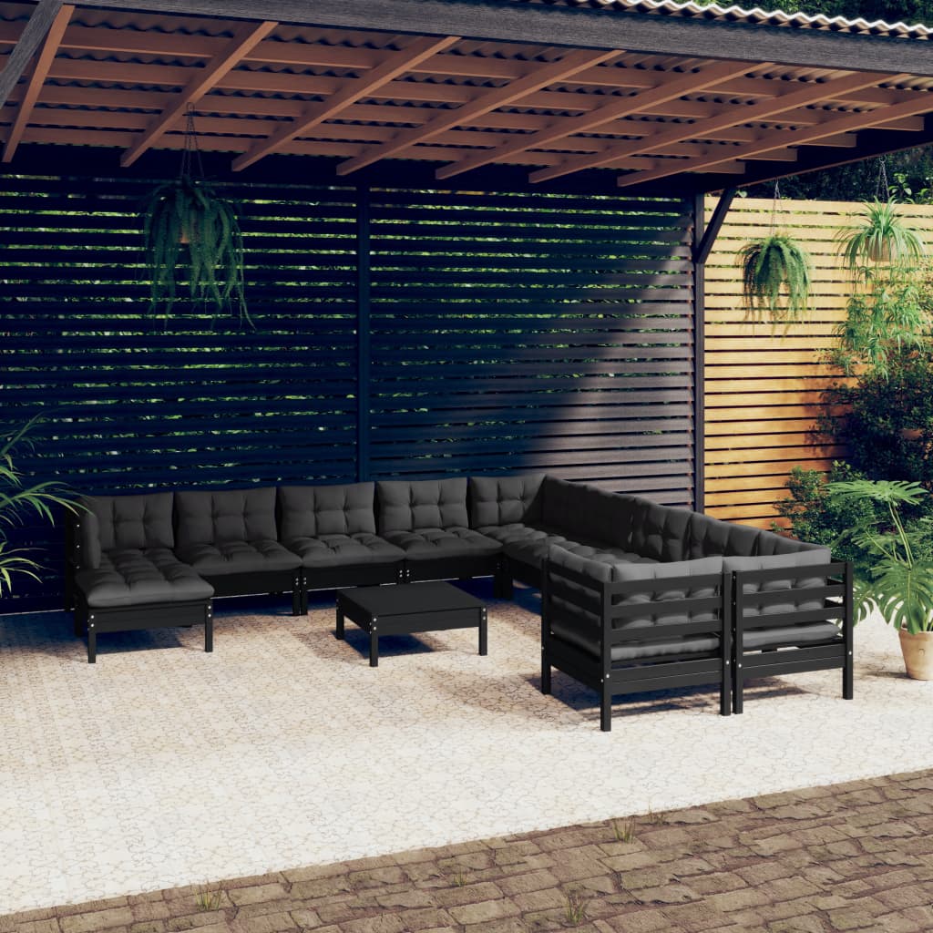 Set Mobilier Grădină Cu Perne, 12 Piese, , Lemn De Pin