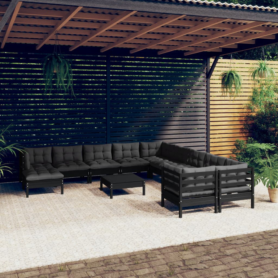Set Mobilier Grădină Cu Perne, 12 Piese, , Lemn De Pin