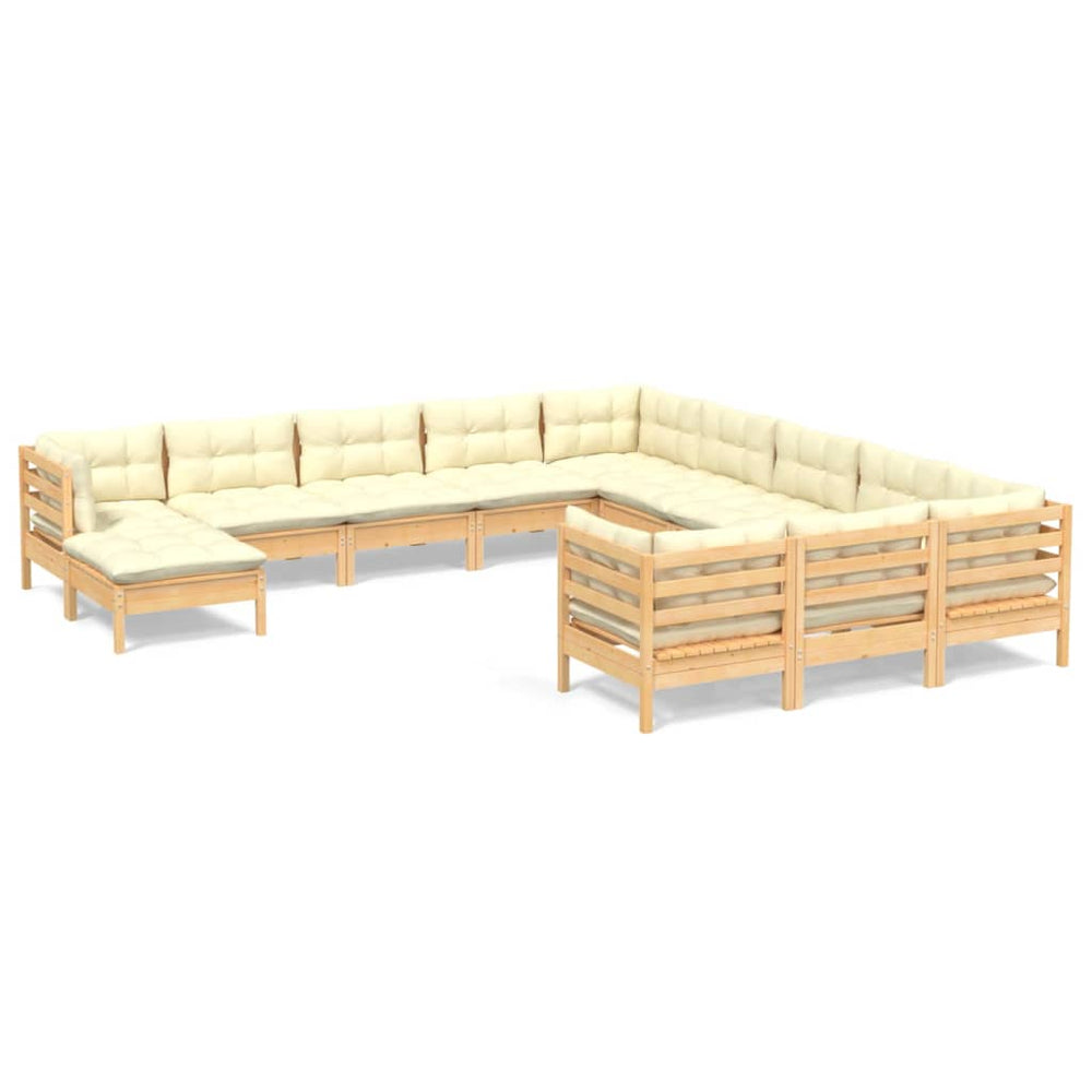 Set De Șezlonguri De Grădină Cu Perne 12 Piese Crem Lemn De Pin