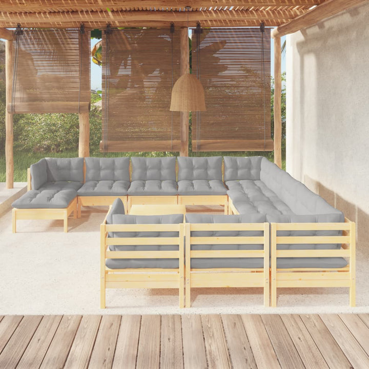 Set Mobilier Grădină Cu Perne, 13 Piese, Crem, Lemn De Pin