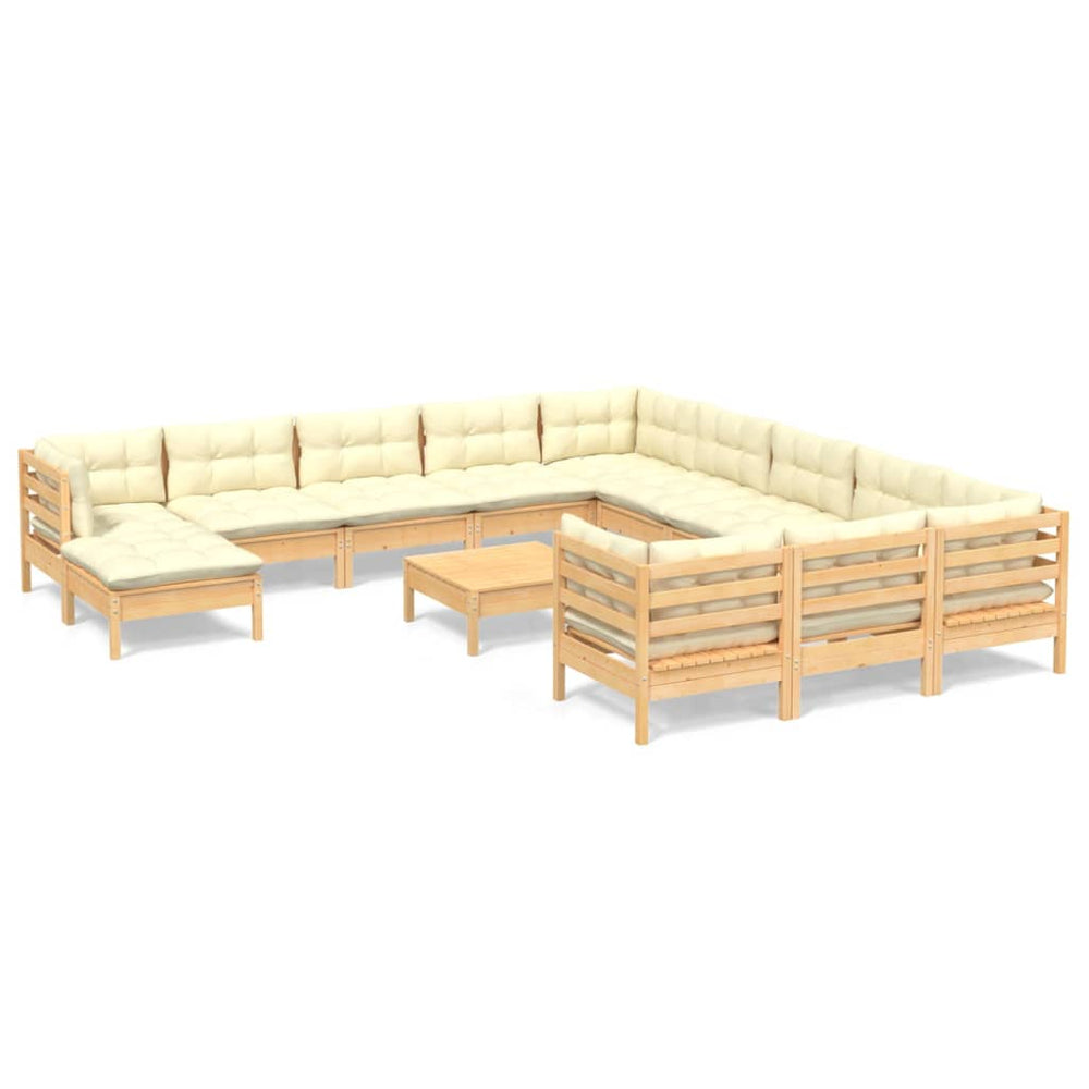 Set Mobilier Grădină Cu Perne, 13 Piese, Crem, Lemn De Pin